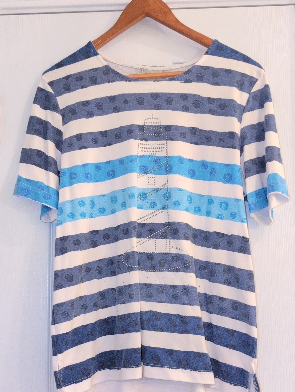 Girls' Blue & White Striped Short Sleeve Top
